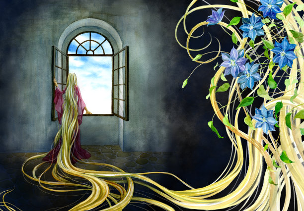 莴苣姑娘正从塔的窗户望着外面的世界图片下载