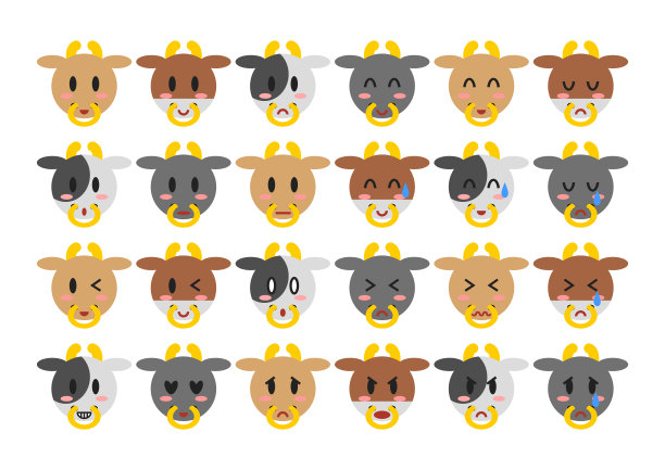 牛脸图标集。矢量插图。图片下载