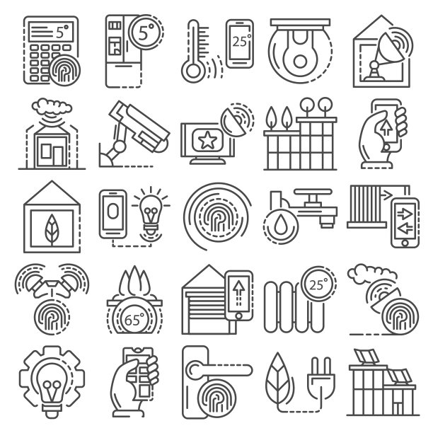 智能建筑系统图标设置，轮廓风格图片下载