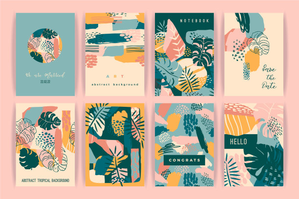 创造性的设置模板与热带植物和图片下载