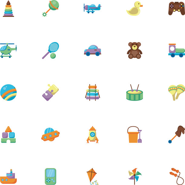 捆绑儿童玩具设置图标平面风格图片下载