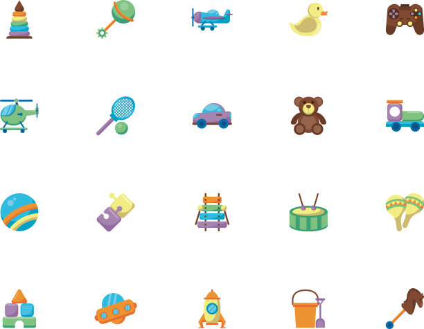 捆绑儿童玩具设置图标平面风格图片下载