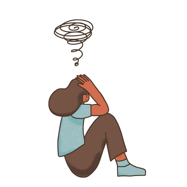 抑郁症的女孩。矢量手绘彩色人。图片下载