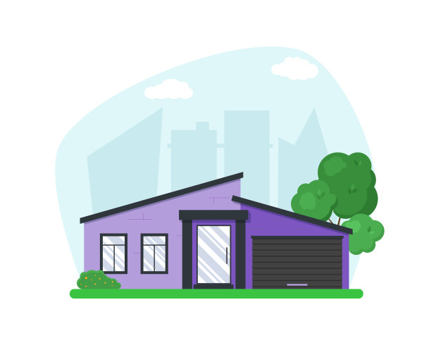 以城市为背景的扁平现代住宅建筑图片下载