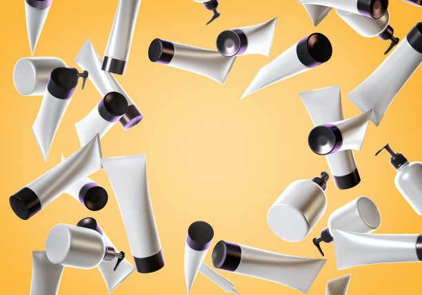 飞行护理化妆品管和瓶子3d渲染插图图片下载