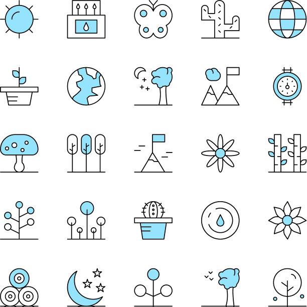 25自然黑色和蓝色图标设置创意图标图片下载