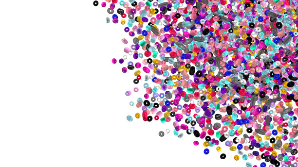 珠孤立在黑色。时尚配件。手工工艺。玻璃珠俯视图。亮片。堆的宝石。莱茵石。现实的例子。3 d渲染。的爱好。珠宝。图片下载