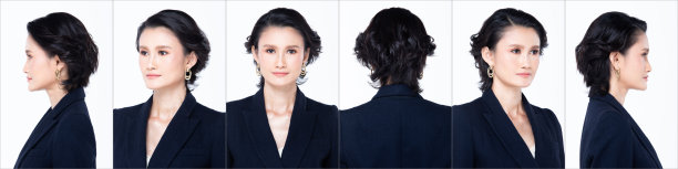 亚洲妇女头部拍摄人像转后方侧后视图转360图片下载