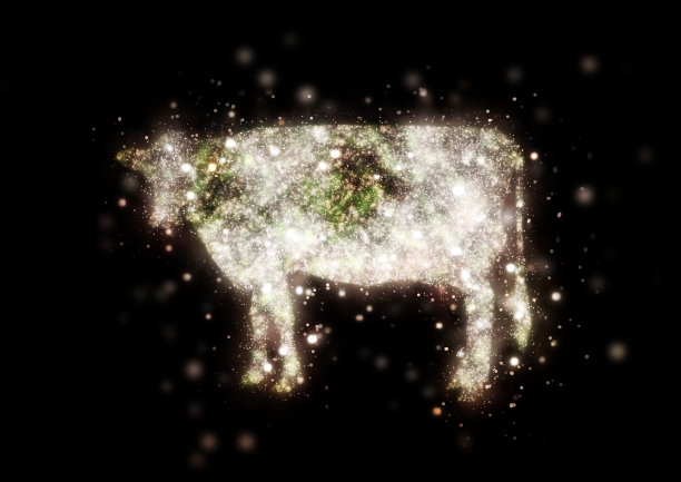 一个发光的抽象牛的3D插图图片下载