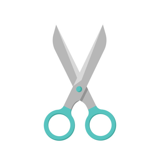 开放剪刀与绿色塑料处理孤立在白色背景图片下载