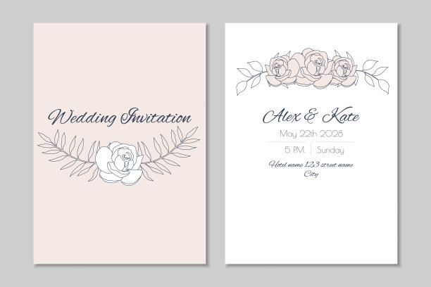 花水彩画婚礼邀请奶油玫瑰图片下载