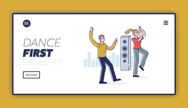 登陆页与年轻的夫妇有乐趣和享受音乐的背景模板图片下载