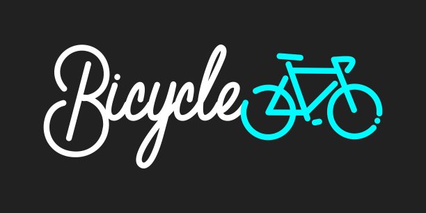 抽象手写文字自行车矢量插图。排版插图作为标志图片下载