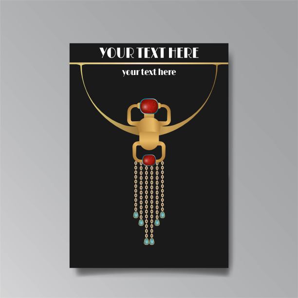 装饰艺术页面模板，复古珠宝优雅的链条和网络和印刷，复古模式与金色线条神话。图片下载