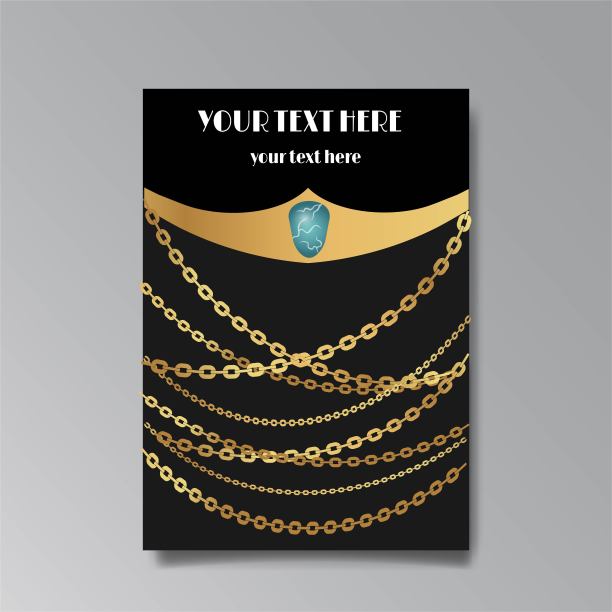 装饰艺术页面模板，复古珠宝优雅的链条和网络和印刷，复古模式与金色线条神话。图片下载