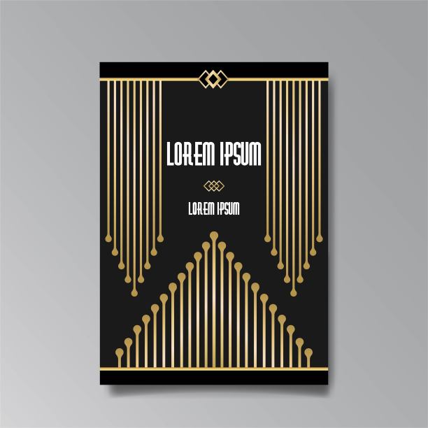 装饰艺术页面模板，复古风格的网页和打印，城市和灯光模式与黄金线。图片下载