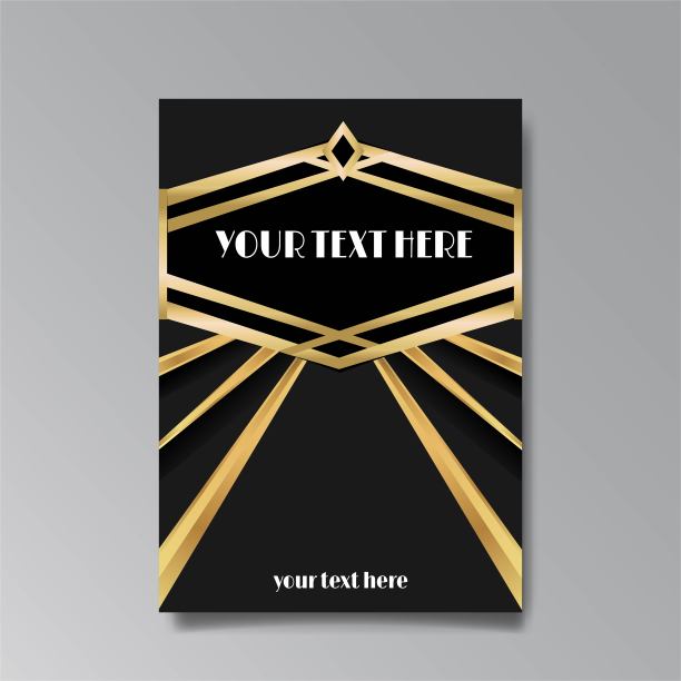 装饰艺术页面模板，复古风格的网页和打印，城市和灯光模式与黄金线。图片下载