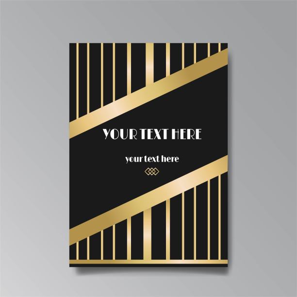 装饰艺术页面模板，复古风格的网页和印刷，城市和灯光模式与金色线条。图片下载