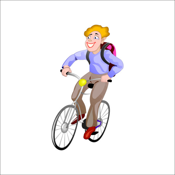 向量插图的快乐的学生去学校与自行车图片下载