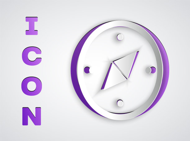 剪纸指南针图标孤立在灰色背景。Windrose导航的象征。风向玫瑰图信号。纸艺术风格。向量图片下载