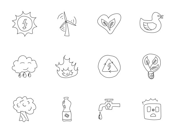 生态卡通涂鸦图标孤立的白色背景。生态涂鸦适用于网页和UI设计、移动应用程序和打印图片下载