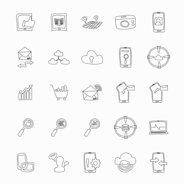 网络手绘线性矢量图标孤立在白色背景。搜索引擎优化和网络图标设置为web和UI设计，移动应用程序和印刷产品图片下载