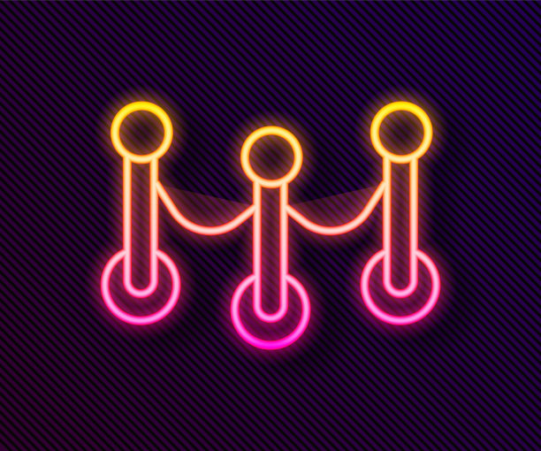 发光的霓虹线绳子障碍图标孤立在黑色背景。VIP活动，奢华庆典。名人聚会入口。向量图片下载