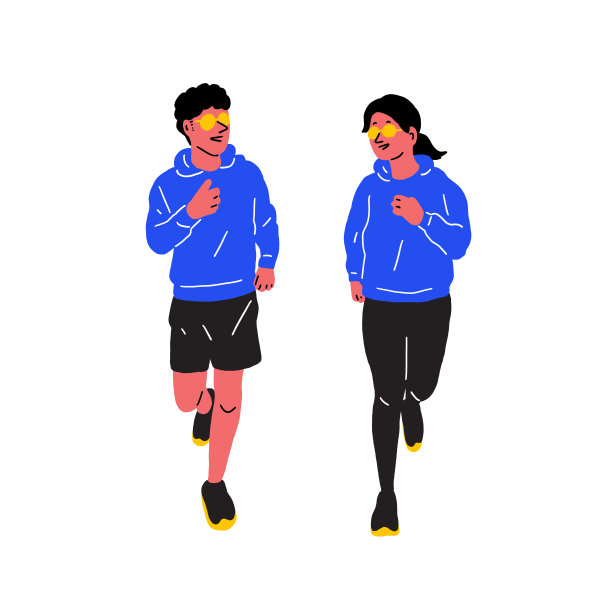 微笑情侣跑在一起的插图。图片下载