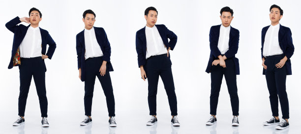 亚洲人20岁蓝色西装差异造成白色背景孤立图片下载