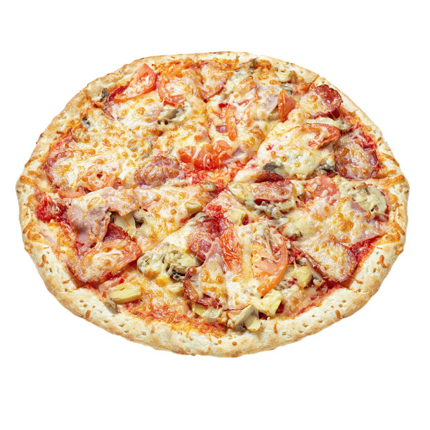 有奶酪、番茄、蘑菇、培根的弗朗西斯卡披萨。图片下载