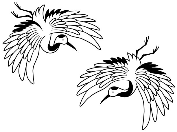 两个日本鹤往下飞的插图图片下载