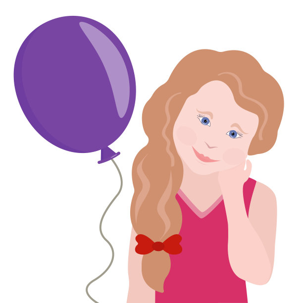 可爱的小女孩有一个紫色的球孤立在白色的背景。国际儿童节图片下载