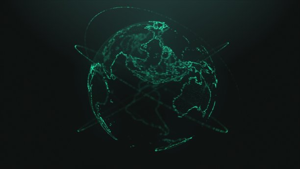 数字数据地球- 3d地球动画。地球动画旋转无缝飞行在网络空间结构环绕地球。未来的商业和技术概念。图片下载