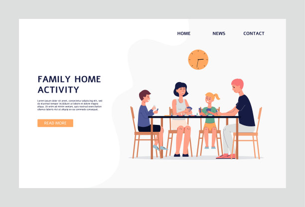 网站横幅模拟家庭活动商品平面矢量插图。图片下载