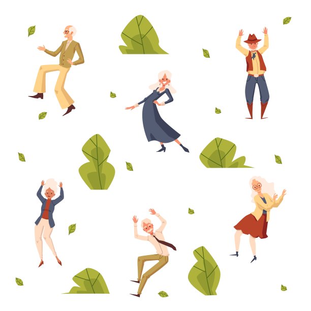 快乐的退休老人舞蹈-卡通海报图片下载