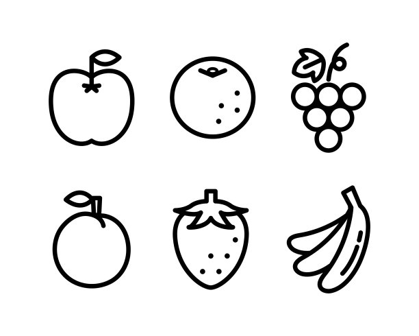 一套扁平和简单的水果图标图片下载