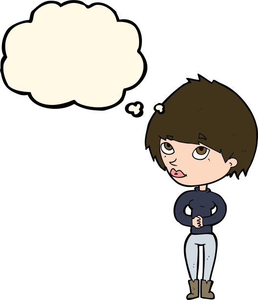 卡通女人用思想泡泡思考图片下载