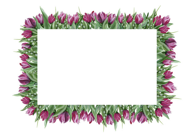 框架与明亮的粉红色郁金香和绿色的叶子。美丽的现实的鲜花。放置题词或照片。图片下载