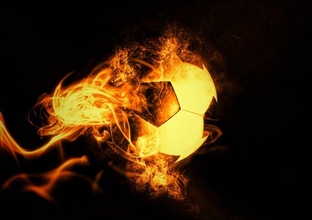 3D渲染足球包裹在火焰图片下载
