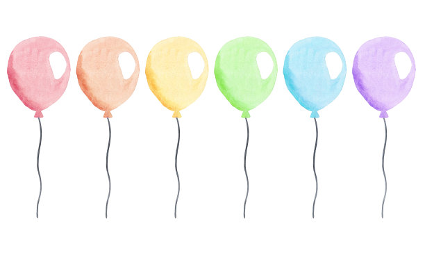水彩彩色气球与弦设置孤立的白色背景图片下载