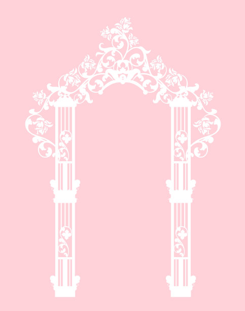 矢量剪影优雅的拱门与玫瑰花装饰婚礼仪式图片下载