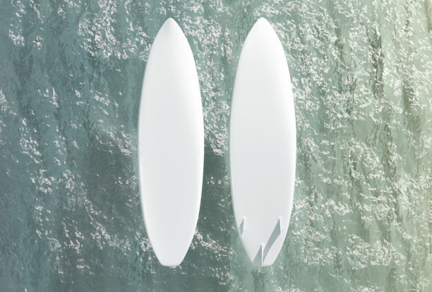 空白的白色冲浪板水面模型，字体和背面图片下载