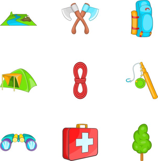 露营图标设置卡通风格图片下载