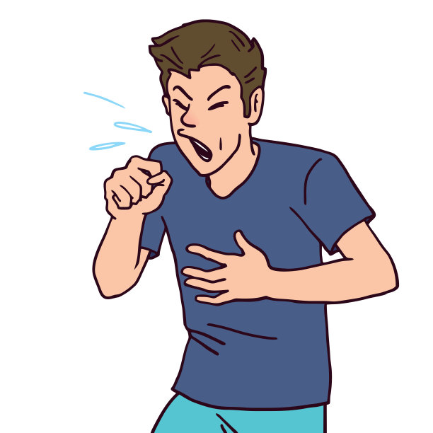 年轻人生病咳嗽。矢量插图字符，绘制，素描，涂鸦风格。图片下载