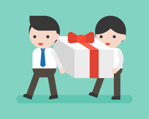 两个商人扛着大礼盒做生意图片下载