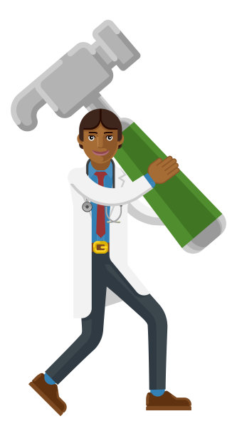 亚洲医生男子持有锤子吉祥物概念图片下载