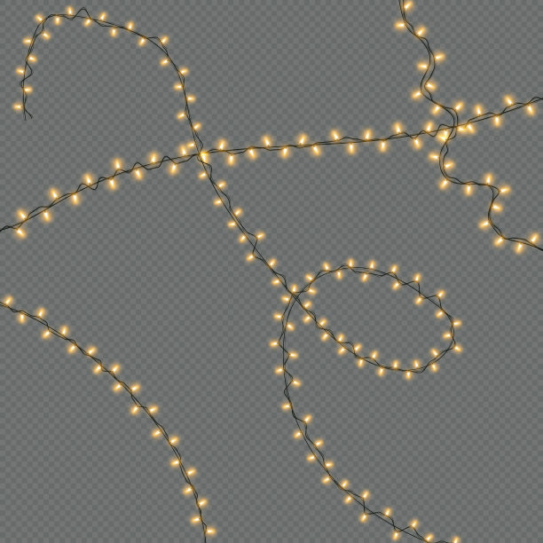 圣诞彩灯孤立在透明的背景上。黄色灯泡的圣诞电花环。圣诞贺卡设计，节日装饰用的发光灯。矢量图图片下载
