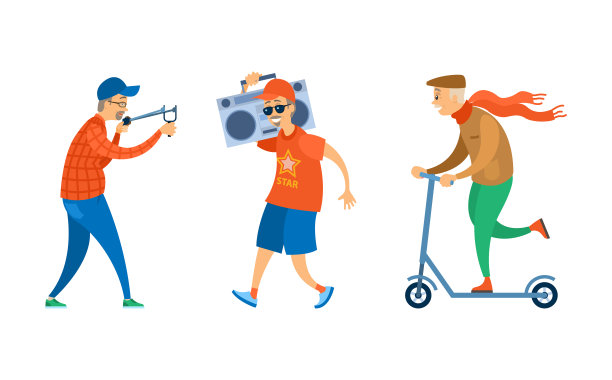Senior, Radio Player, Slingshot和Scooter Vector图片下载