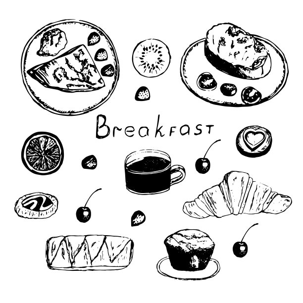 早餐套装，矢量插图，手绘图片下载