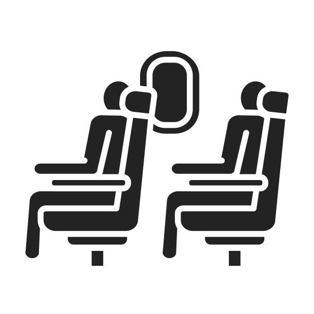 乘客们正坐在飞机座位上的黑色象形图标上。飞机经济舱内部。象形文字用于网页、手机应用、促销。UI UX GUI设计元素。图片下载